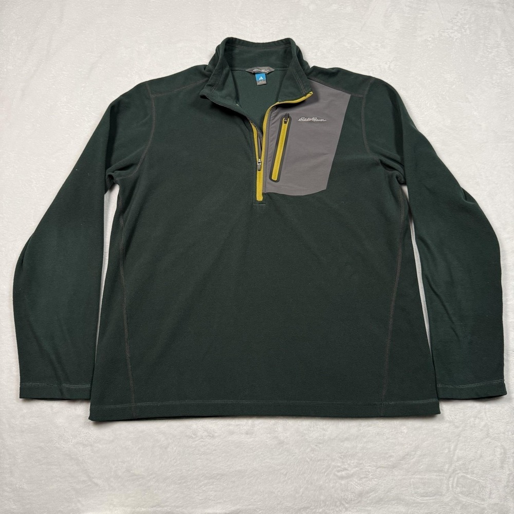 Eddie Bauer First Ascent Sweatshirt Mens Large Green Fleece 1/4 Zip Pullover